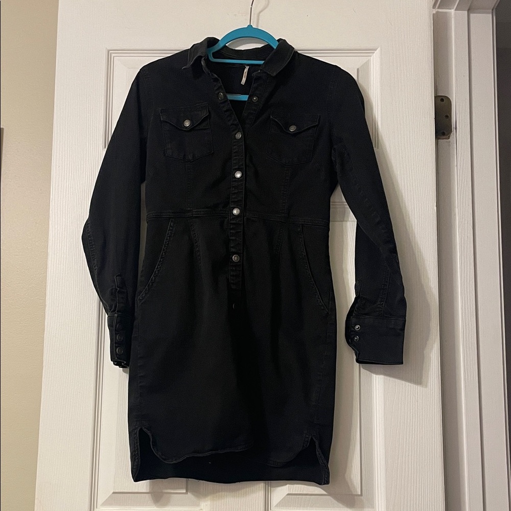 Free People Black Long Sleeve Shirt Dress
